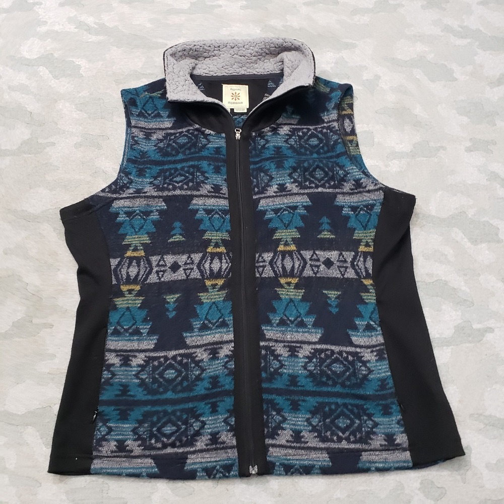 Royal Robbins Vest Womens XL Multicolor Aztec Southwestern Full Zip Wool Blend